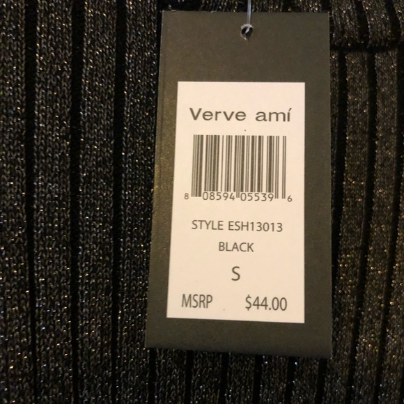 Verve Ami Black Metallic Cold Shoulder Long Sleeved Turtleneck Top Small NWT - Picture 4 of 10